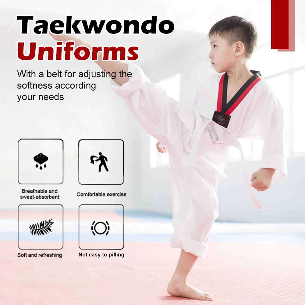 

Taekwondo Uniforms Long Sleeves Martial Arts Karate Jujitsu Gym Fitness Training Uniforms with Belt for Children Adults Unisex