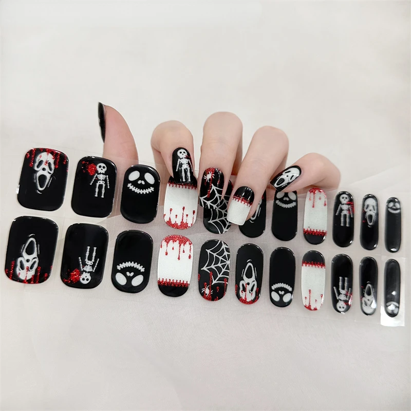 

Cute Halloween 3D Gel Nail Wraps Spider Pumpkin Gel Polish Slider Decal Skull Head Semi-cured Gel Nail Art Stickers UV Lamp Need