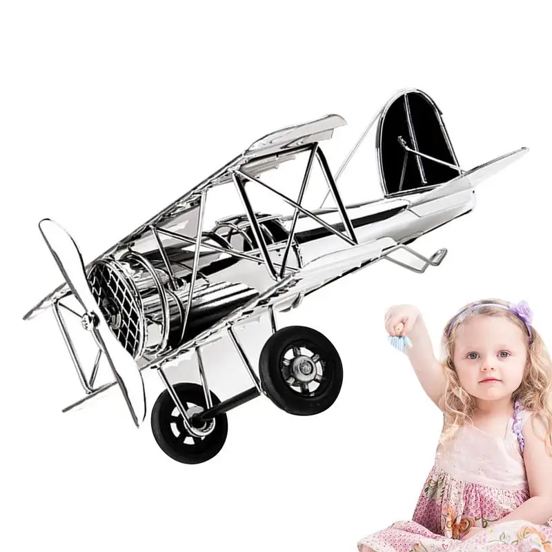 

Metal Airplane Ornament portable vintage Desktop Electroplated Aircraft Glider Biplane Toy home bedroom Model Ornaments tools