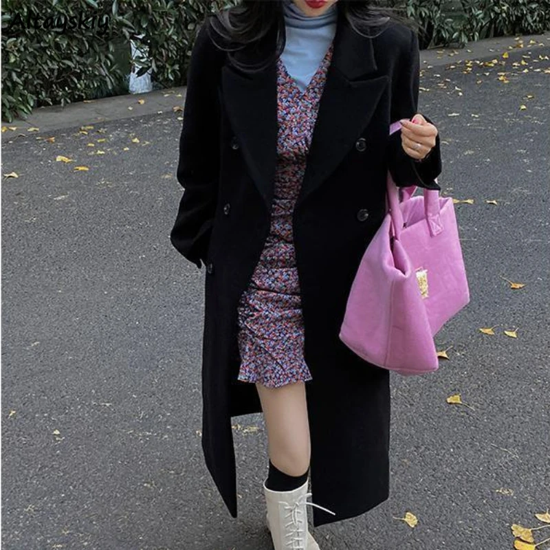 French Woolen Blends Coats Women Winter Ulzzang Black Loose Thicker Warm Temperature Mid-calf Tops All-match Streetwear Leisure
French Woolen Blends Coats Women Winter Ulzzang Black Loose Thicker Warm Temperature Mid-calf Tops All-match Streetwear Leisure
