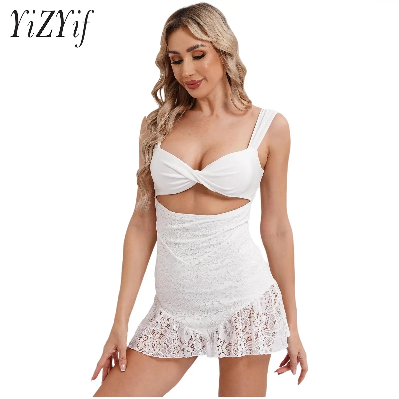 Women Sexy Hollow Out Floral Lace Mini Dresses Sleeveless Twisted Top Ruffles Trim Daily Wear Bodycon Dress for Music Concert
Women Sexy Hollow Out Floral Lace Mini Dresses Sleeveless Twisted Top Ruffles Trim Daily Wear Bodycon Dress for Music Concert