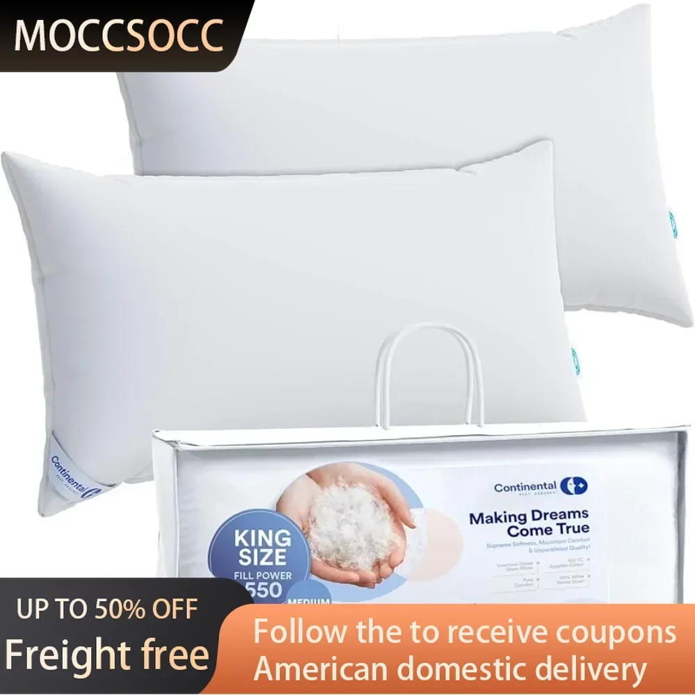 

Medium King Set of 2 100% White Down Pillows 30 Ounce for Supporting Back Side and Stomach Sleepers Freight Free Pillow Sleeping