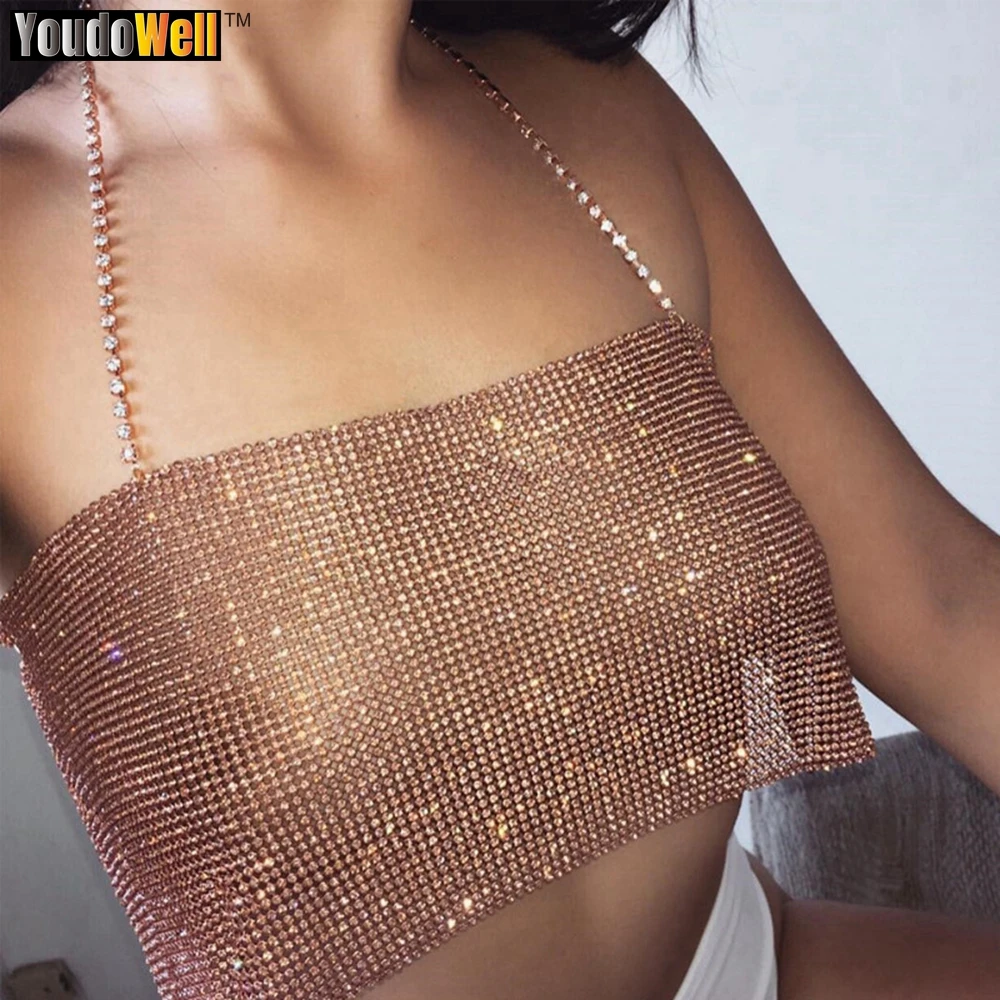

Metal Shiny Crystal Vest Navel Crop Top, Rhinestone Chain, Disco Cocktail Party, Nightclub, Summer, Sexy, Hot Girl, 2023