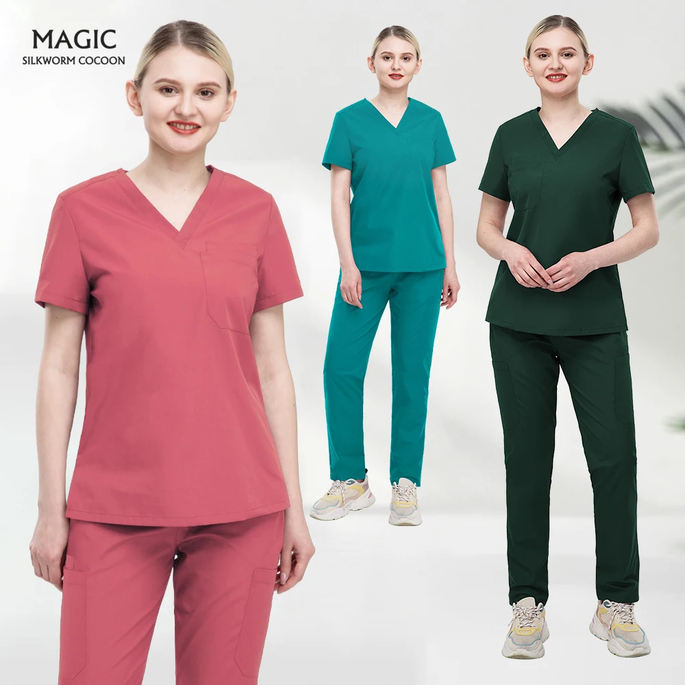 Doctor Nursing Scrub Uniform Pet Clinic Nurse Scrub Uniform Solid Color Workwear V Neck Tops Drawstring Waist Surgical Scrub Set
Doctor Nursing Scrub Uniform Pet Clinic Nurse Scrub Uniform Solid Color Workwear V Neck Tops Drawstring Waist Surgical Scrub Set