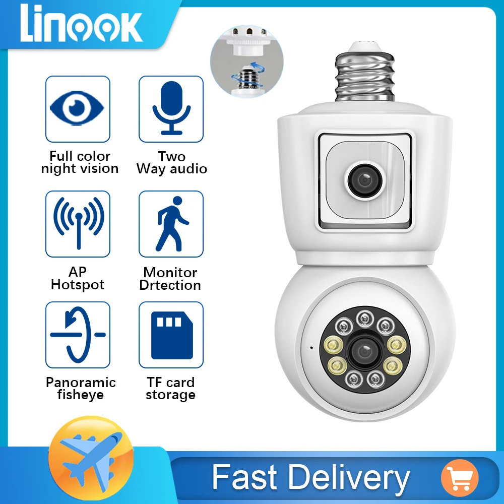 

Linook ICSEE 4MP.Dual lens.Lamp holder pan tilt camera WIFI wireless telephone connection CCTV motion tracking IP monitoring 360