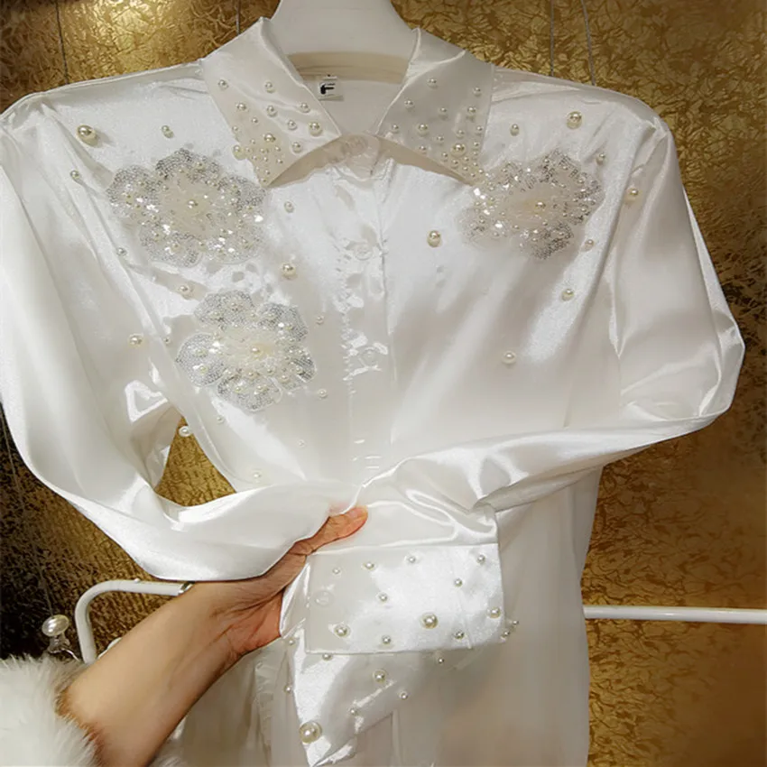 Spring 2023 Beading Flower Sequined Blouse Women Lapel Loose Plus Size Tops Shirt
Spring 2023 Beading Flower Sequined Blouse Women Lapel Loose Plus Size Tops Shirt