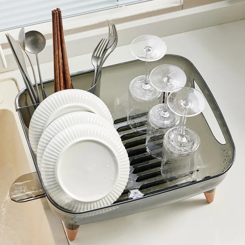 

Kitchen Transparent Storage Rack Household Countertop Dish Dishes Chopsticks Tableware Drain Storage Box Debris Organizer