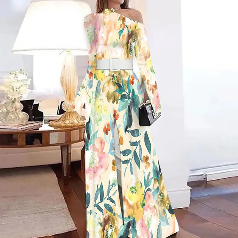 Retro Pattern Print Wide Leg Straight Pants Jumpsuit Women Sexy Skew Collar Hollow Playsuit New Spring Long Sleeve Office Romper
Retro Pattern Print Wide Leg Straight Pants Jumpsuit Women Sexy Skew Collar Hollow Playsuit New Spring Long Sleeve Office Romper
