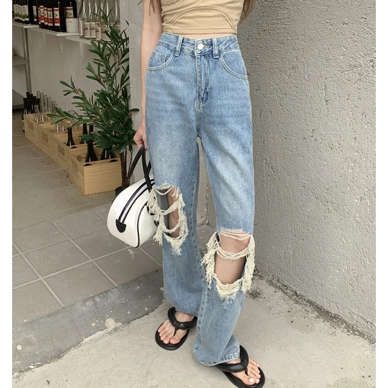 Blue High Waist Jeans for Women American Worn-out Fashion Y2K Streetwear Wide Leg Jean Female Trouser Straight Baggy Denim Pants
Blue High Waist Jeans for Women American Worn-out Fashion Y2K Streetwear Wide Leg Jean Female Trouser Straight Baggy Denim Pants
