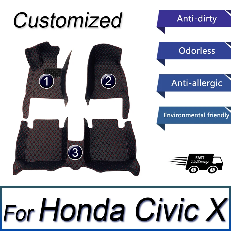 

Автомобильные коврики для Honda Civic X 10 FC FK 2016 ~ 2021, кожаные напольные коврики, коврики, внутренние части, водонепроницаемые накладки, автомобильные аксессуары