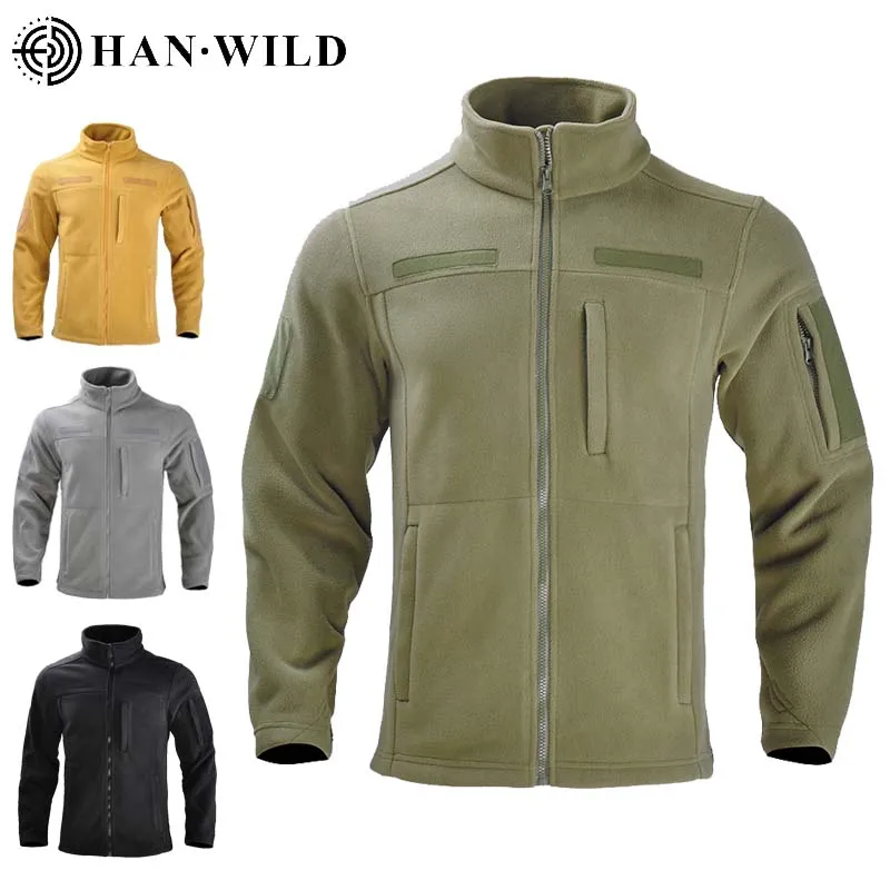 

HAN WILD Military Clothing Men's Camouflage Fleece Jacket Safari Army Airsoft Tactical Jacket Camping Multicam Male Windbreakers