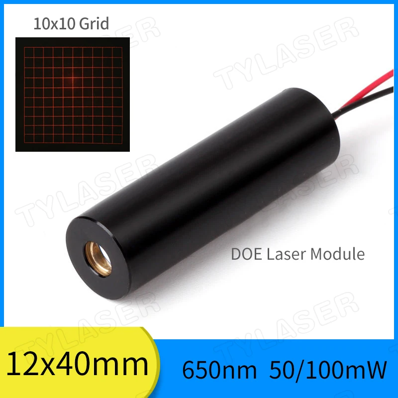DOE Square D12X40mm Customized 650nm Square 10x10 Grid 50mw with 42 Degree Fan Angle Laser Module 3D Structural Light Source
DOE Square D12X40mm Customized 650nm Square 10x10 Grid 50mw with 42 Degree Fan Angle Laser Module 3D Structural Light Source