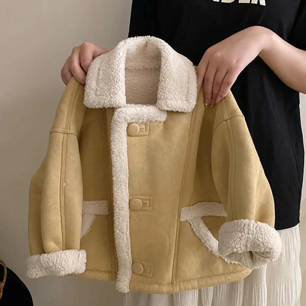 Thick Warm Lambswool Coats for Kids Girls Korean Style Fall Winter Single-breasted Fur Velvet Jackets Children Clothes Overcoats
Thick Warm Lambswool Coats for Kids Girls Korean Style Fall Winter Single-breasted Fur Velvet Jackets Children Clothes Overcoats