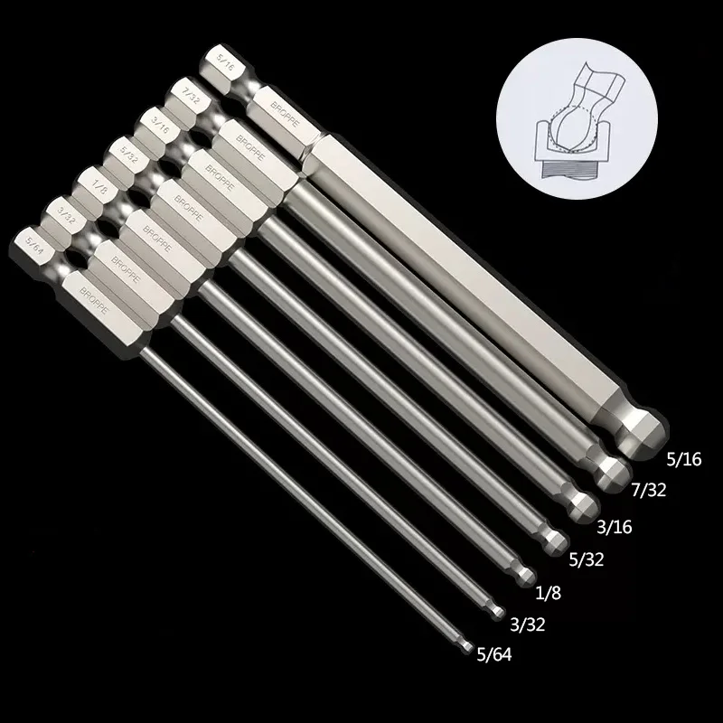 7Pcs 100mm SAE Inch Ball End Hexagon Screwdriver Bit Set 1/4 Inch Shank Magnetic Batch Head Driver Bit Allen Wrench Drill Bit
7Pcs 100mm SAE Inch Ball End Hexagon Screwdriver Bit Set 1/4 Inch Shank Magnetic Batch Head Driver Bit Allen Wrench Drill Bit