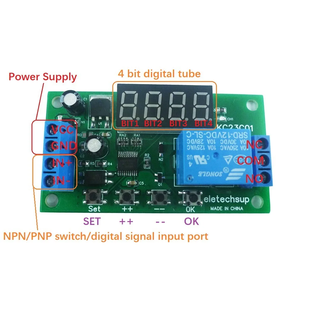 KC23C01 DC 5V 12V 24V Delay Relay Module 1-Channel Multifunction Pulse Counter Switch Adjustable Timer Delay On/Off Relay Module
KC23C01 DC 5V 12V 24V Delay Relay Module 1-Channel Multifunction Pulse Counter Switch Adjustable Timer Delay On/Off Relay Module