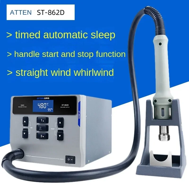 220V 1000W ATTEN ST-862D Hot Air Gun Digital Display Lead-free BGA Rework Station Automatic Sleep Repair Desoldering Station
220V 1000W ATTEN ST-862D Hot Air Gun Digital Display Lead-free BGA Rework Station Automatic Sleep Repair Desoldering Station