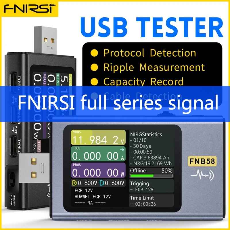 

FNIRSI-FNB58 USB Battery Tester Voltmeter Ammeter TYPE-C Fast Charge Detection Trigger Capacity Measurement Ripple Measurement