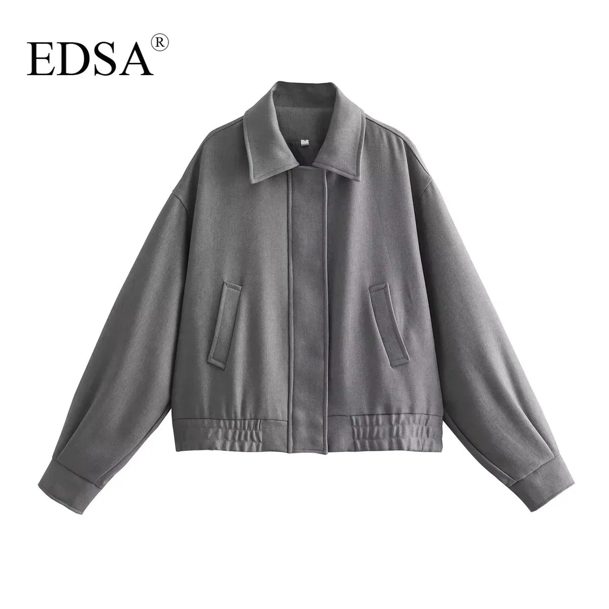 

Женская однобортная куртка EDSA, винтажная серая офисная верхняя одежда с длинным рукавом и воротником-стойкой, Осень-зима