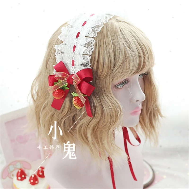 

Hairpin Japanese Lolita Bow Lace Hair Clasp Sweet Women KC Strawberry Bow Headwear Head Band Hair Accessories Choker Girls Gifts