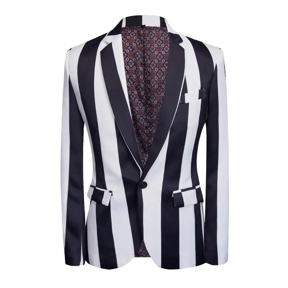 New 2019 Men's slim Black and white striped Blazer suits Singer Costumes Men dress clothing
New 2019 Men's slim Black and white striped Blazer suits Singer Costumes Men dress clothing