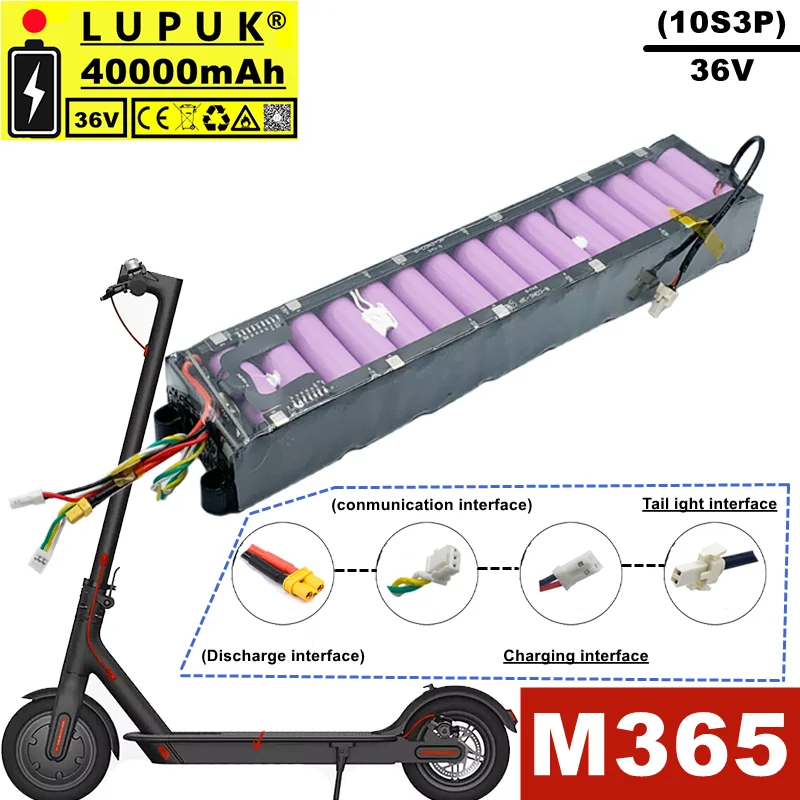 

Lupuk original 36V lithium ion battery pack, 10s3p, 36V, 40ah, built-in BMS, suitable for m365 electric vehicles, scooters, etc