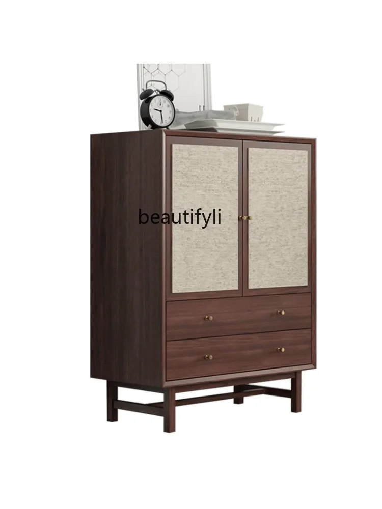 

Simple Modern Sideboard Cabinet Nordic Solid Wood Cabinet Locker Living Room Display Creative Woven Rattan Tea Chest of Drawers