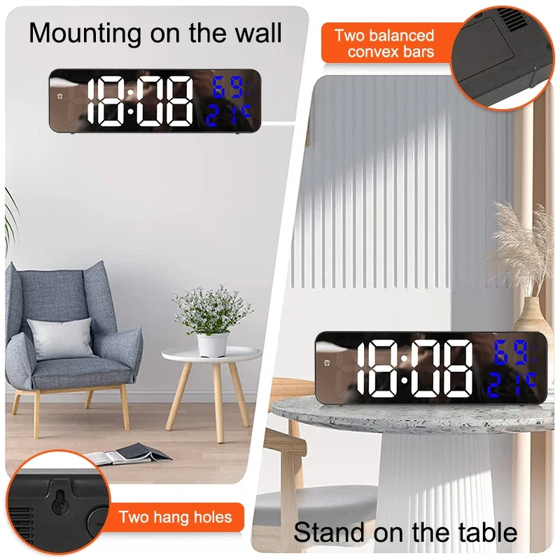 

Clocks Clock Alarms Brightness Automatic Wall-mounted Display Digital Large Temperature Battery Date Wall Powered Humidity