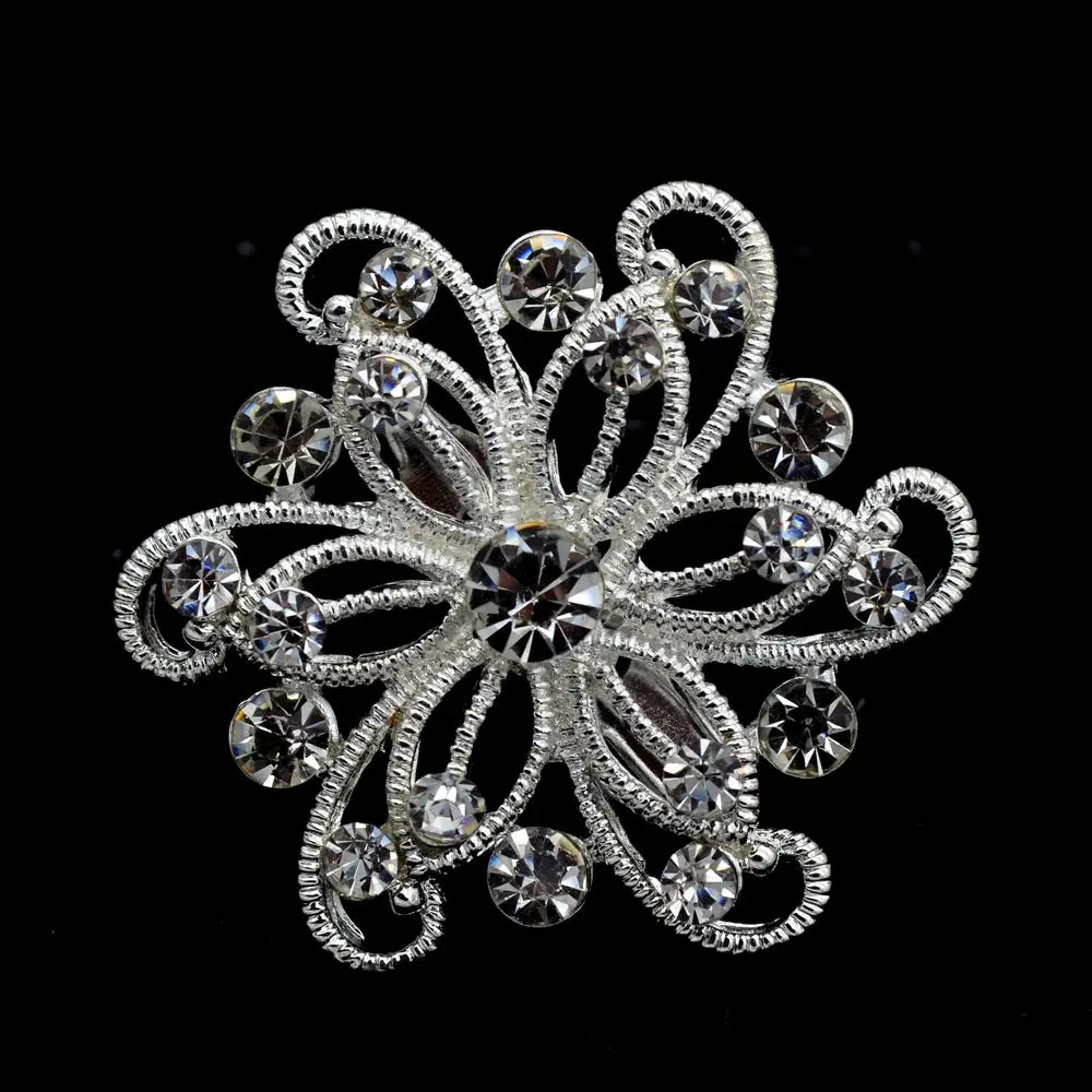 

1.3" Sparkly Silver Tone Clear Rhinestone Crystal Diamante Beautiful Flower Small Pins Brooch Wedding Party Gifts
