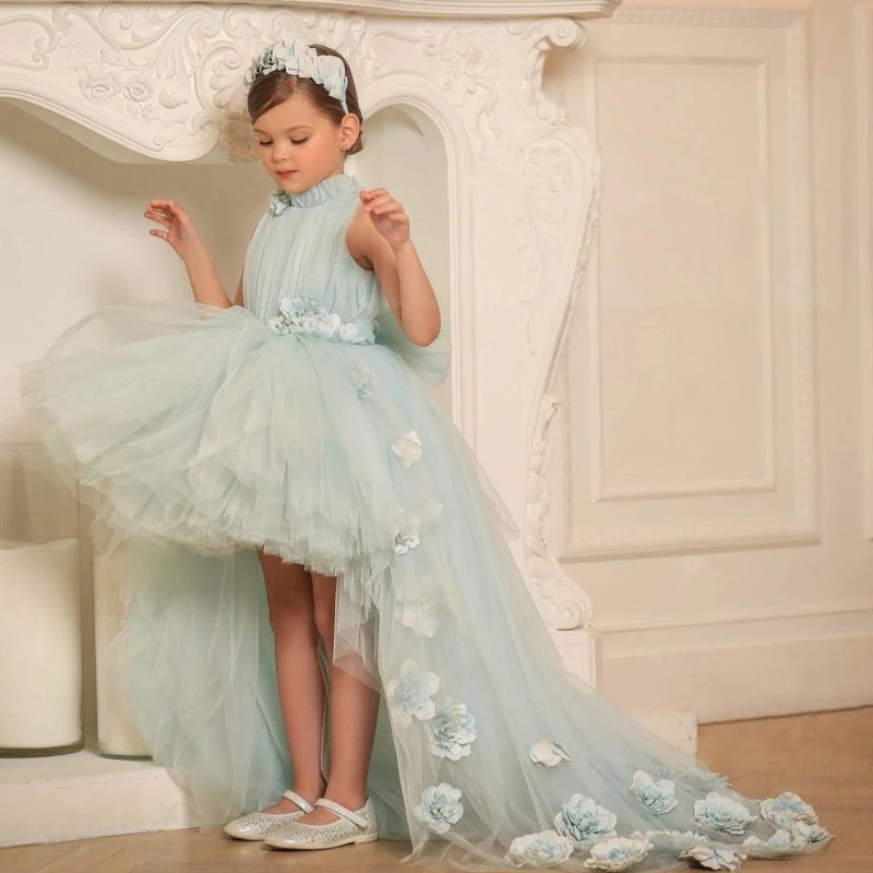 Cyan Flower Girl Dresses Tulle Puffy 3D Flowers High-low Skirt With Tailing Sleeveless For Wedding Birthday Party Banquet Gowns
Cyan Flower Girl Dresses Tulle Puffy 3D Flowers High-low Skirt With Tailing Sleeveless For Wedding Birthday Party Banquet Gowns