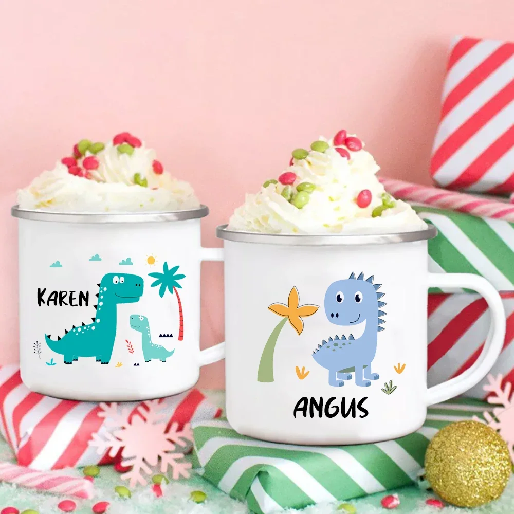 

Эмалированные кофейные чашки с принтом динозавра, детские кружки для завтрака, молока, чашка с горячим шоколадом, детский день рождения, новогодние и рождественские подарки