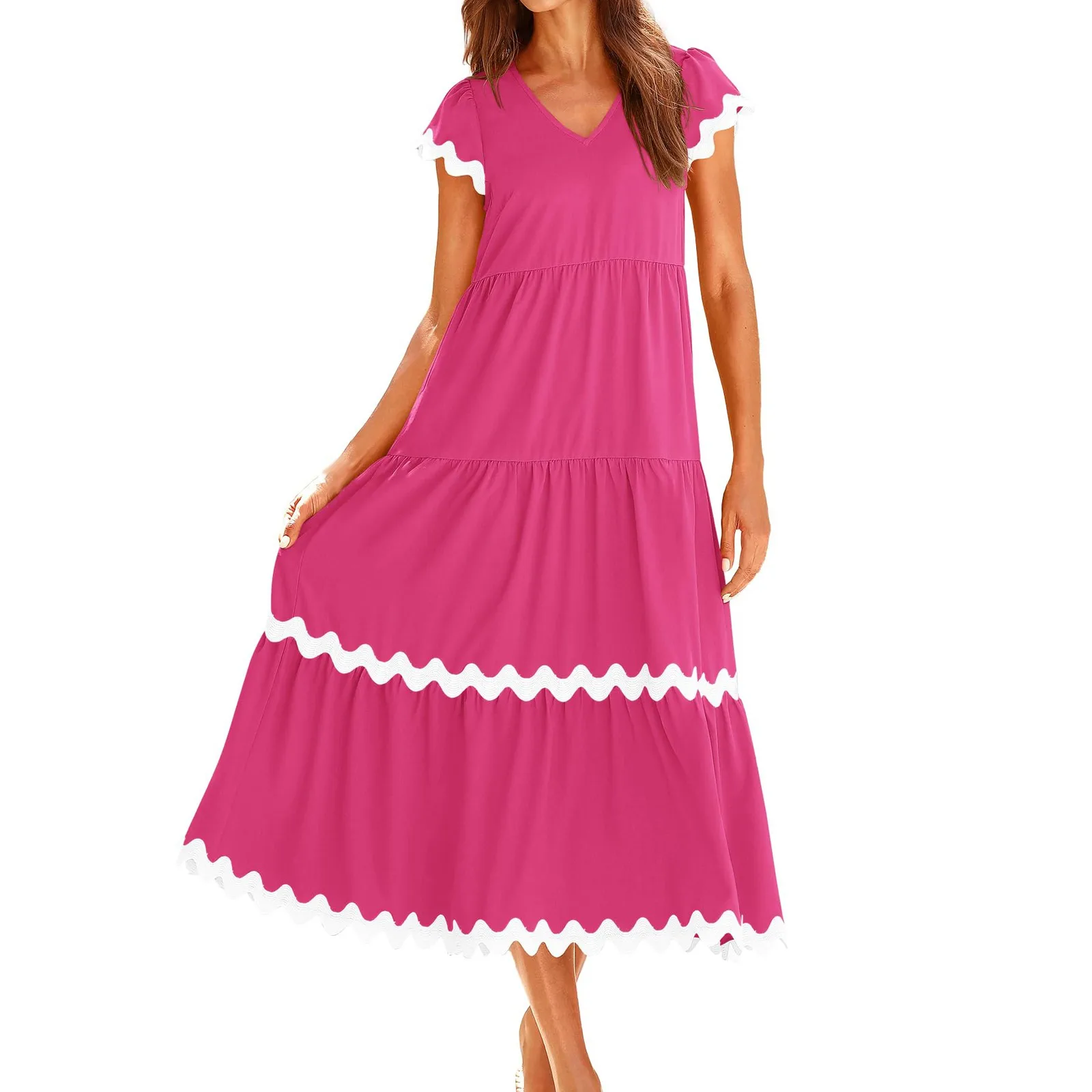Women's Short Sleeved Dresses Casual V Neck Sundress Knee-Length Dress Youthful Elegant Temperament Dresses vestidos femenino
Women's Short Sleeved Dresses Casual V Neck Sundress Knee-Length Dress Youthful Elegant Temperament Dresses vestidos femenino