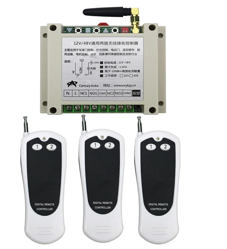 DC 12V 24V 36V 48V 8A 2CH RF беспроводной пульт дистанционного управления 1 * приемник и 3 * передатчик 100m
DC 12V 24V 36V 48V 8A 2CH RF беспроводной пульт дистанционного управления 1 * приемник и 3 * передатчик 100m