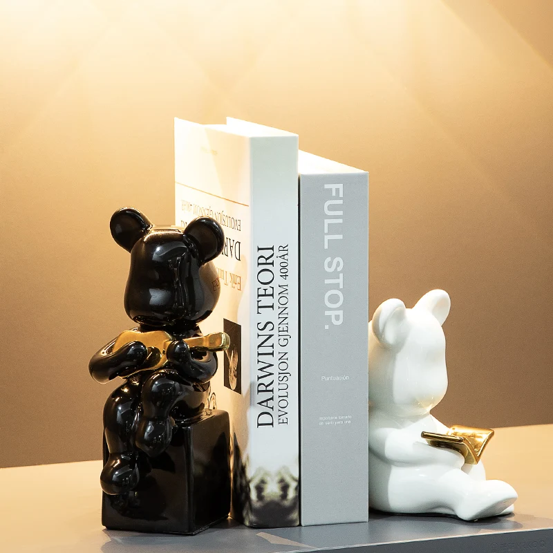 

Violent Bear Decoration Fake Books Study Room Bookcases Modern Light Luxury Wine Cabinets Home Living Room Soft-covered Bookends