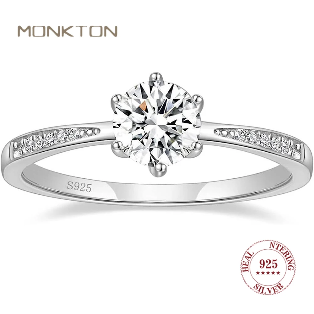 

Monkton 925 Sterling Silver Rings Classic Wedding Rings for Women Luxury Zircon Festival Jewelry Ring for Girlfriend as Gift