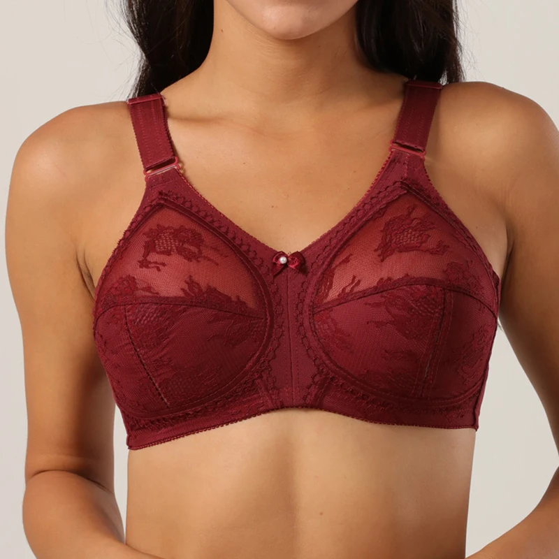 

New Wine Red Sexy Bra Women Bra Full Coverage Unlined Ultra Thin Plus Size Bra Wireless Big Minimizer Bras Big Size B C D DD E