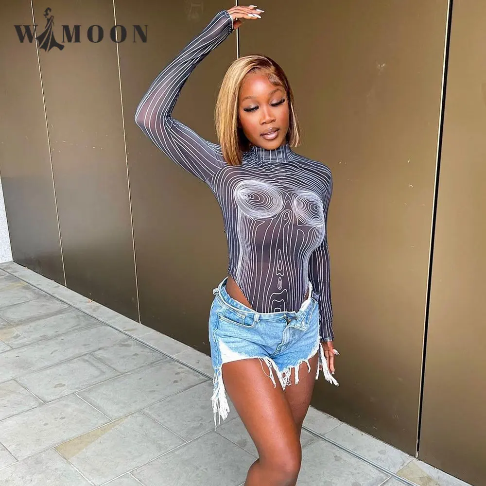 Sexy Mesh See Through Bodysuits Fashion 3D Line Print Long Sleeve Body Suit Overalls Bodycon Jumpsuits Women Rompers Casual Tops
Sexy Mesh See Through Bodysuits Fashion 3D Line Print Long Sleeve Body Suit Overalls Bodycon Jumpsuits Women Rompers Casual Tops