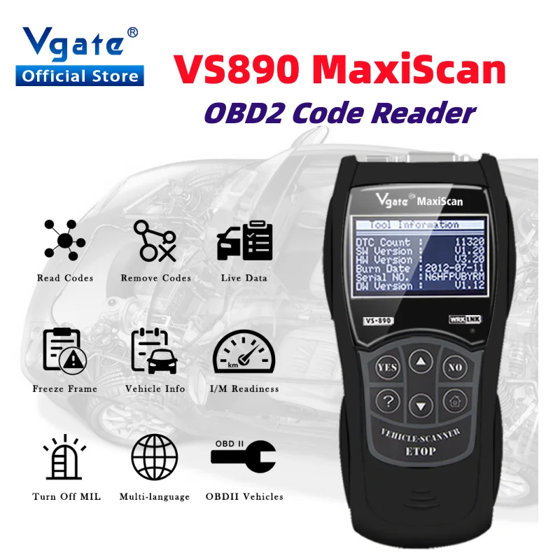

2023 Newest Versions Vgate VS 890 OBD2 Diagnostic Scanner VS890 SCAN Tool VS 890 CAN-BUS Multi-Languages OBD 2 Car Code Reader