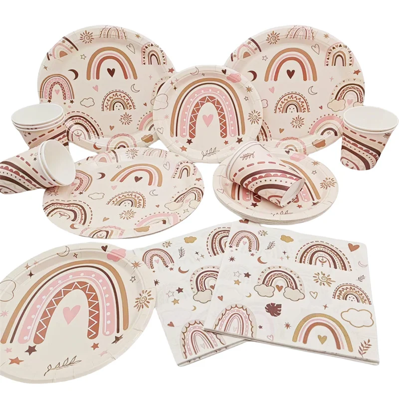 Rainbow Disposable Tableware Boho Style Paper Cup Plate Napkin Tablecloth Bohemian Birthday Party Baby Shower Wedding Decor
Rainbow Disposable Tableware Boho Style Paper Cup Plate Napkin Tablecloth Bohemian Birthday Party Baby Shower Wedding Decor
