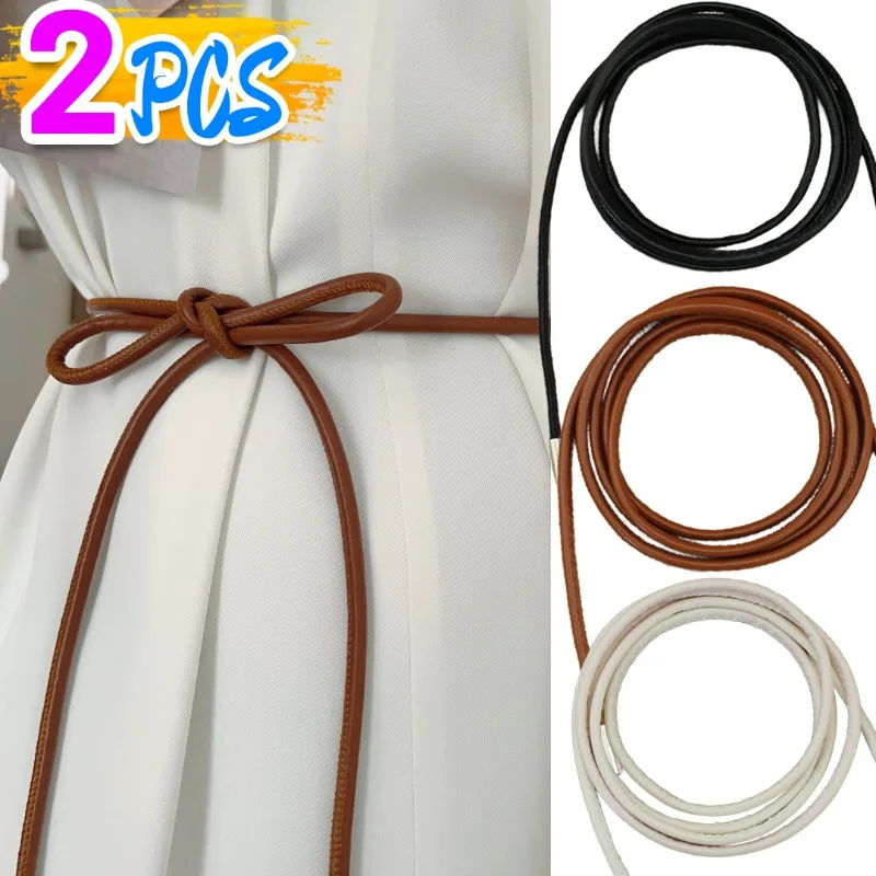 

Women Leather Rope Waist Chain Belt for Women Simple Decoration Tie 156cm Length Waist Rope Knotted Vintage String Waistband