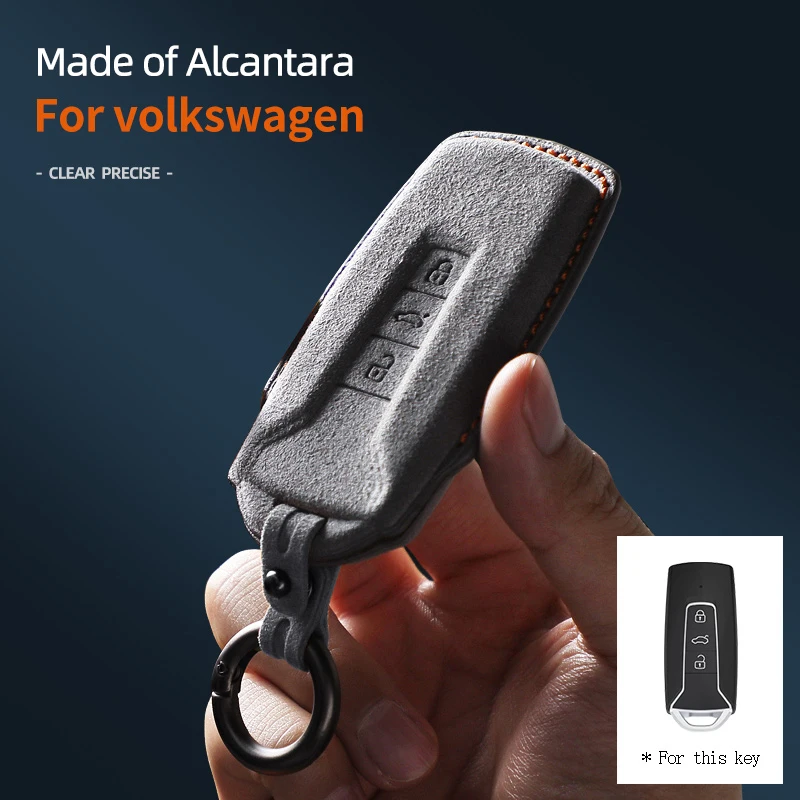 

For Volkswagen 2018 2019 2020 2021 Touareg 3 Button Car Key Smart Remote Case Cover Alcantara Keychain Protector Accessories