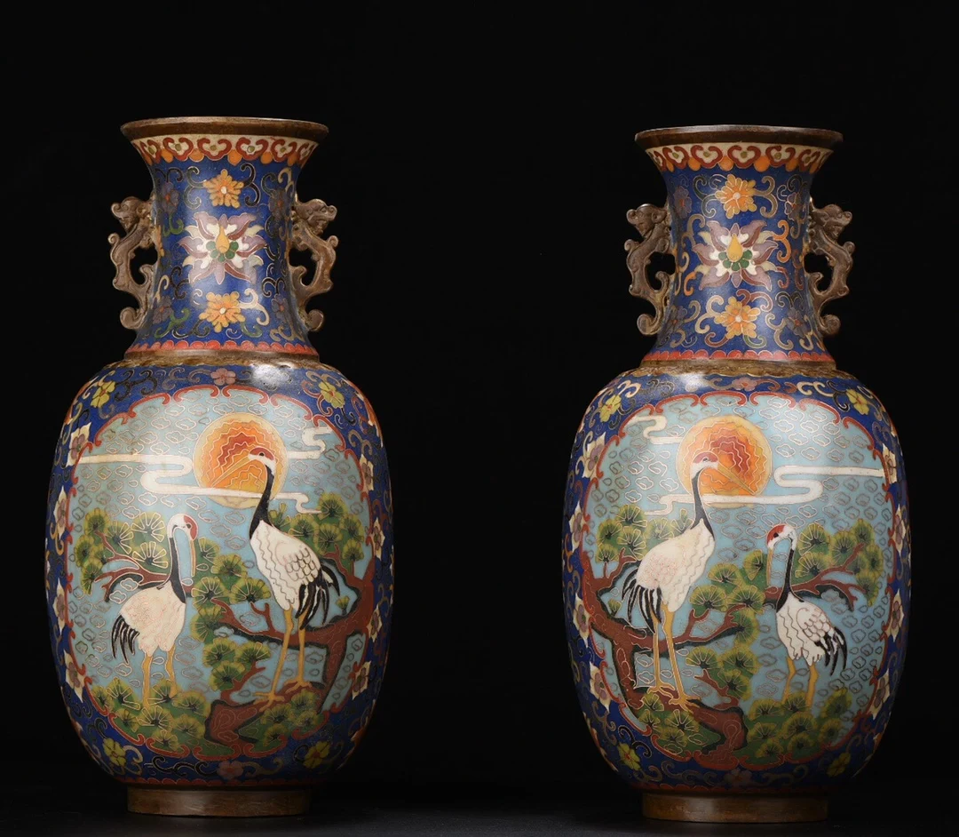 13"Tibetan Temple Collection Old Bronze Cloisonne Crane prolong life winter melon bottle vase a pair office ornament Town house
13"Tibetan Temple Collection Old Bronze Cloisonne Crane prolong life winter melon bottle vase a pair office ornament Town house