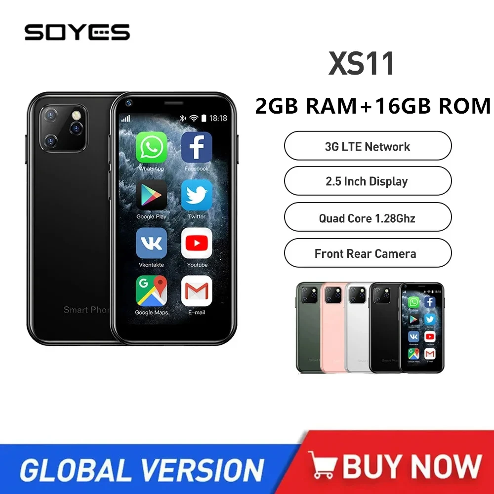 

Soyes XS11 Android 6.0 Mini Mobile Phone With 3D Glass 3G Smartphones Quad Core 2GB+16GB 2.5Inch Google Play 2MP Camera Dual SIM