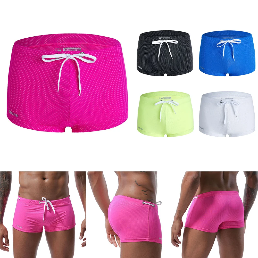 

Men's Swim Shorts Stretchy Breathable Front Cross Design Sexy Beach Boxer Briefs Men's Clothing Swimwear Swimming Trunks