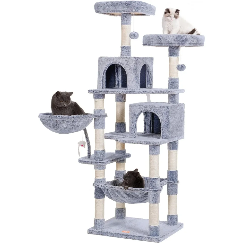 

Cat Tree, 70 inches Tall Cat Tower condo with Toy for Cats, with Padded Plush Perch, Cozy Hammock and Sisal Scratching Posts