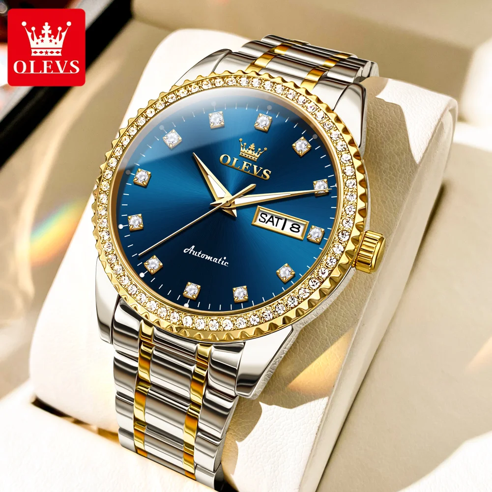 

OLEVS 7003 Original Automatic Mechanical Watch for Men Luxury Diamond Lap Diamond Scale Calendar Waterproof Business Wristwatch