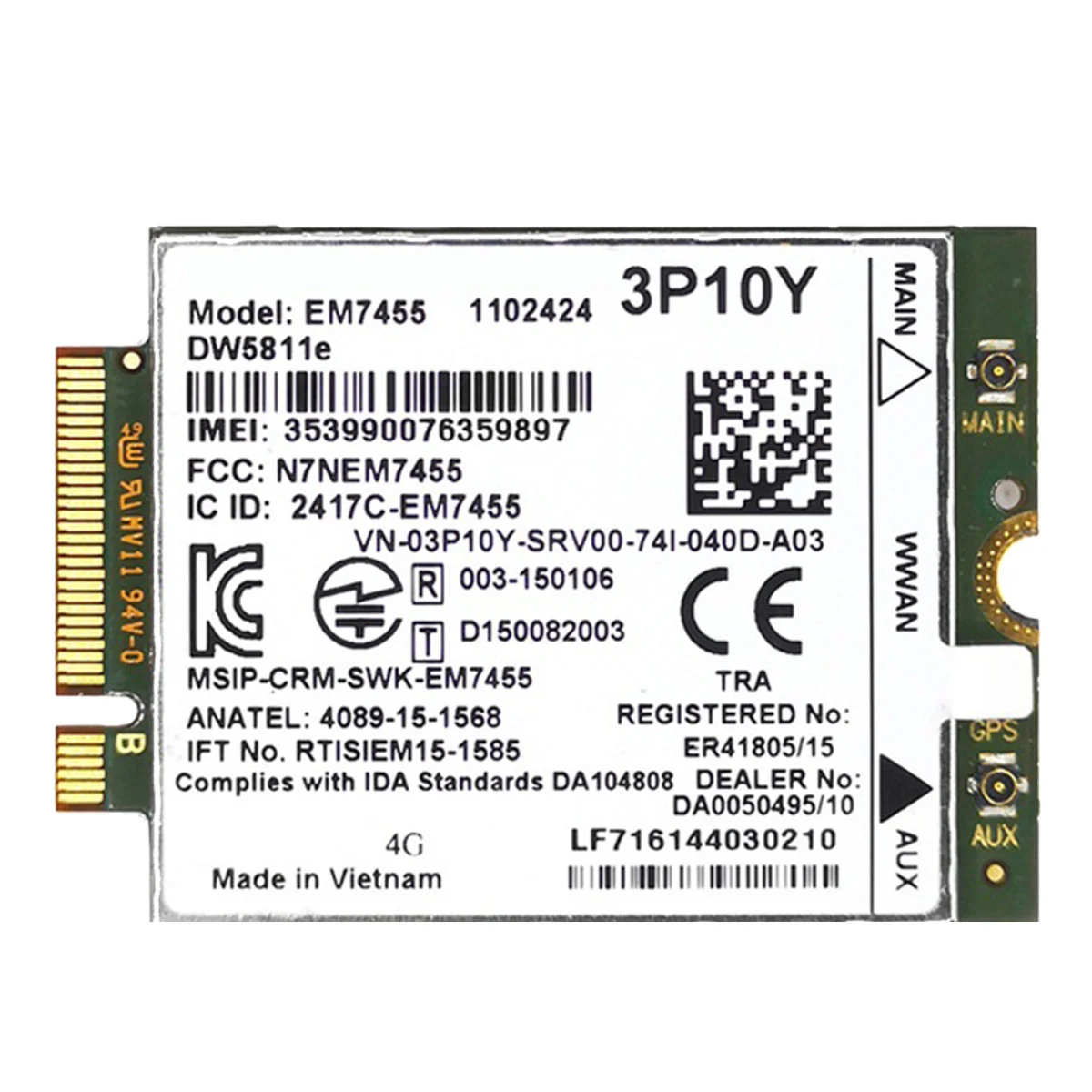 EM7455 DW5811E 4G модуль 3P10Y CAT6 для DELL E7270 E7470 E7370 E5570 E5470 беспроводной FDD/TDD Gobi6000
EM7455 DW5811E 4G модуль 3P10Y CAT6 для DELL E7270 E7470 E7370 E5570 E5470 беспроводной FDD/TDD Gobi6000