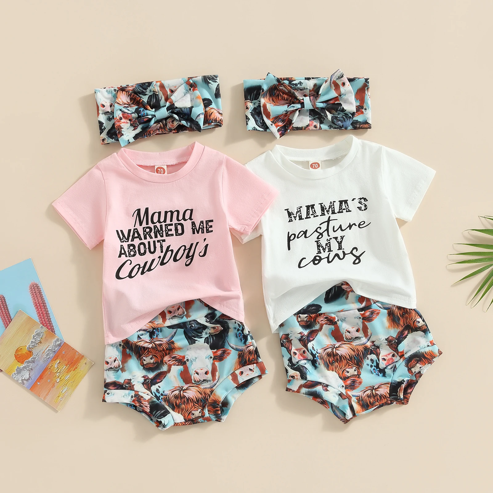 Newborn Baby Girls 3Pcs Western Clothes Set Short Sleeve Letter T-shirt Tops and Cow Print Shorts with Headband Summer Outfit
Newborn Baby Girls 3Pcs Western Clothes Set Short Sleeve Letter T-shirt Tops and Cow Print Shorts with Headband Summer Outfit