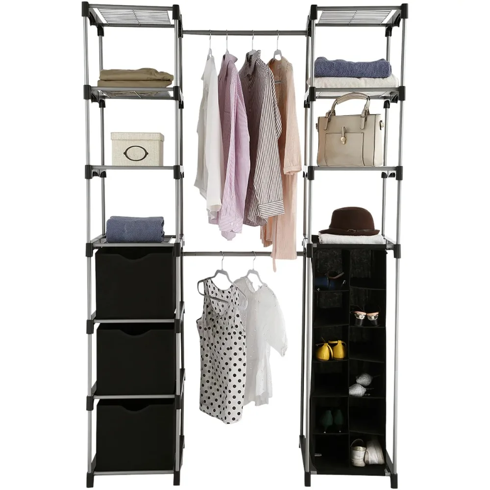 

Mainstays Closet Organizer, 2-Tower 9-Shelves, Easy to Assemble, Black for Closet Office Organizing, Clothes, Toys, Books