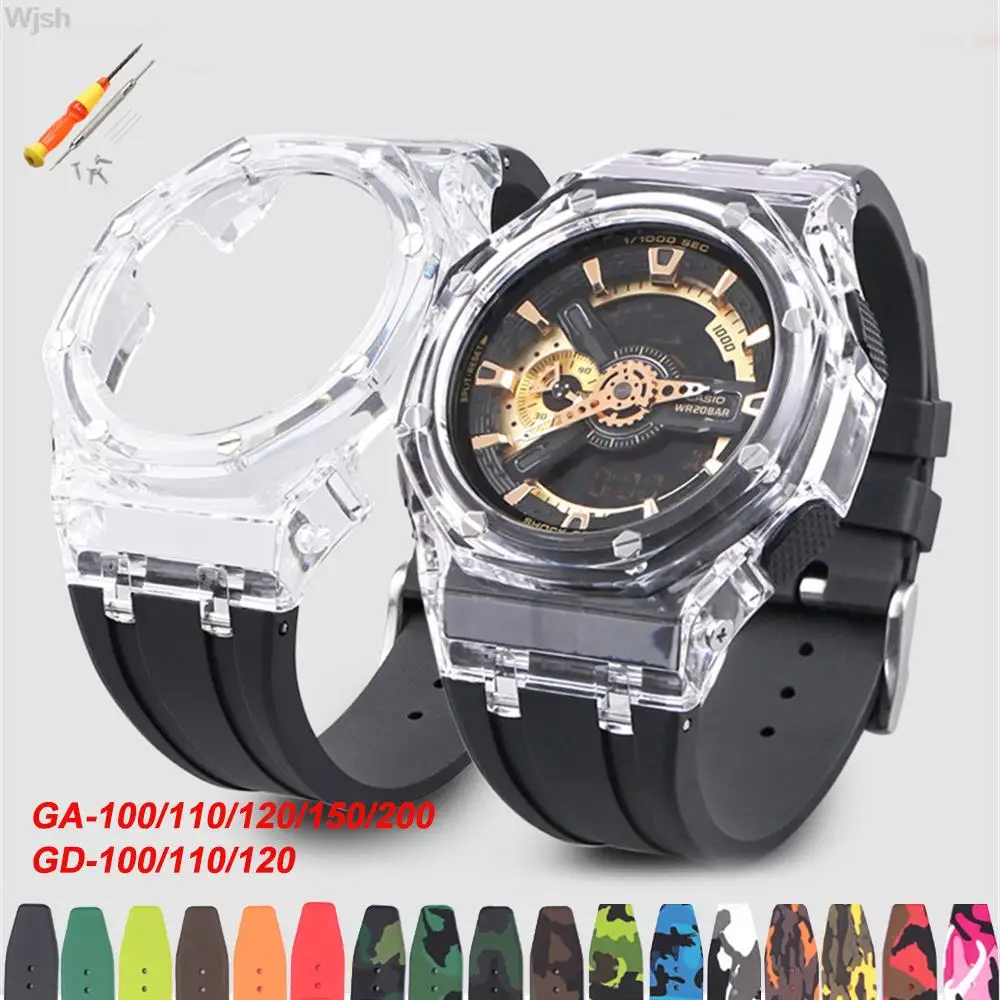 

Rubber Strap for Casio G-Shock GA-100/110/120/200 GD-110/120 GAX-100 GLS-100 Men Transparent Case Watch Band Refit Accessories