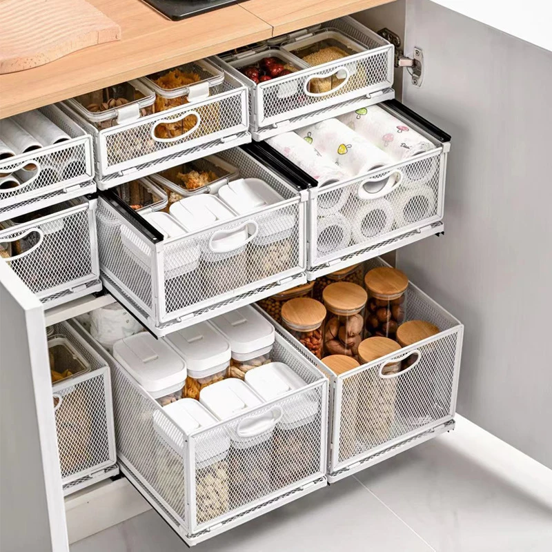 

Pulling Folding Storage Basket for Kitchen, Drawer Cabinet Under Sink, Seasoning Bottle Rack, Jar Organizer, Household Supplies